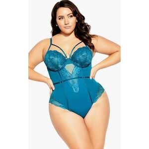 NWT City Chic Blythe Underwire Bodysuit Teal Lace Plus Size 42C/D Boudoir